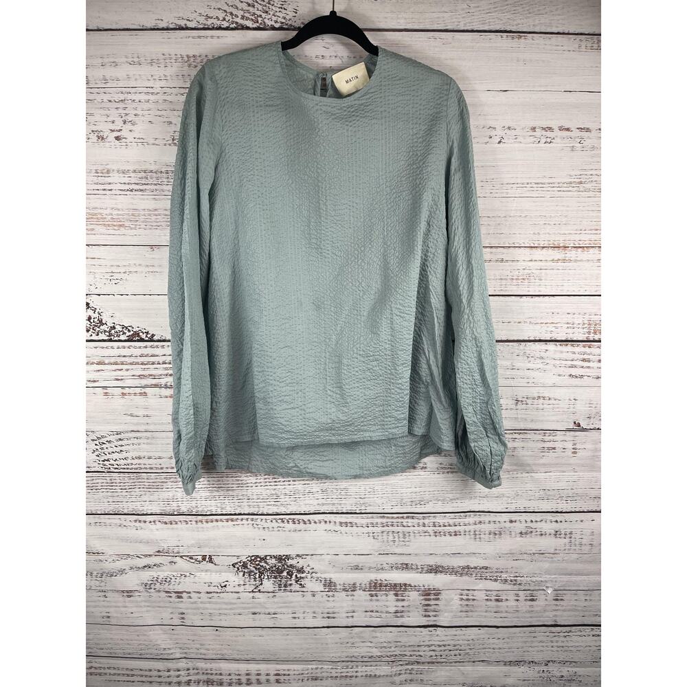 Matin Shirt Women's Size M Blue Long Sleeve Textured 100% Cotton Australia Top
